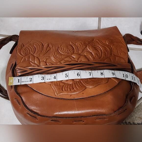 Patricia Nash‎ Brown Tooled Leather Saddle Bag crossbody purse - Picture 7 of 16